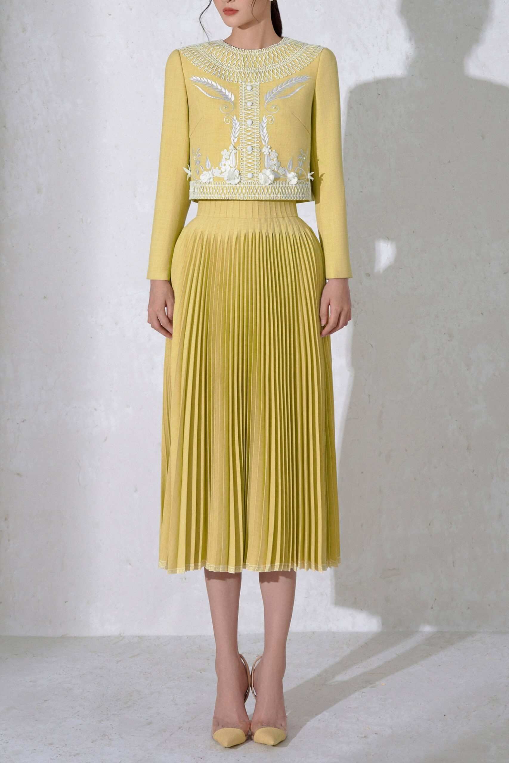 631893202d6f53b90f43d878_UntitledCapture33056 YELLOW DRAPED TOP & PLEAT SKIRT SET FOR EVENTS