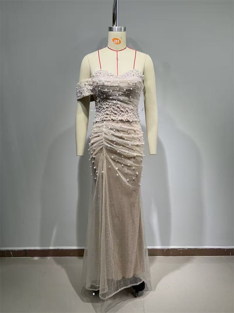 SABINE FAUX PEARL MAXI DRESS - ELEGANT EVENING