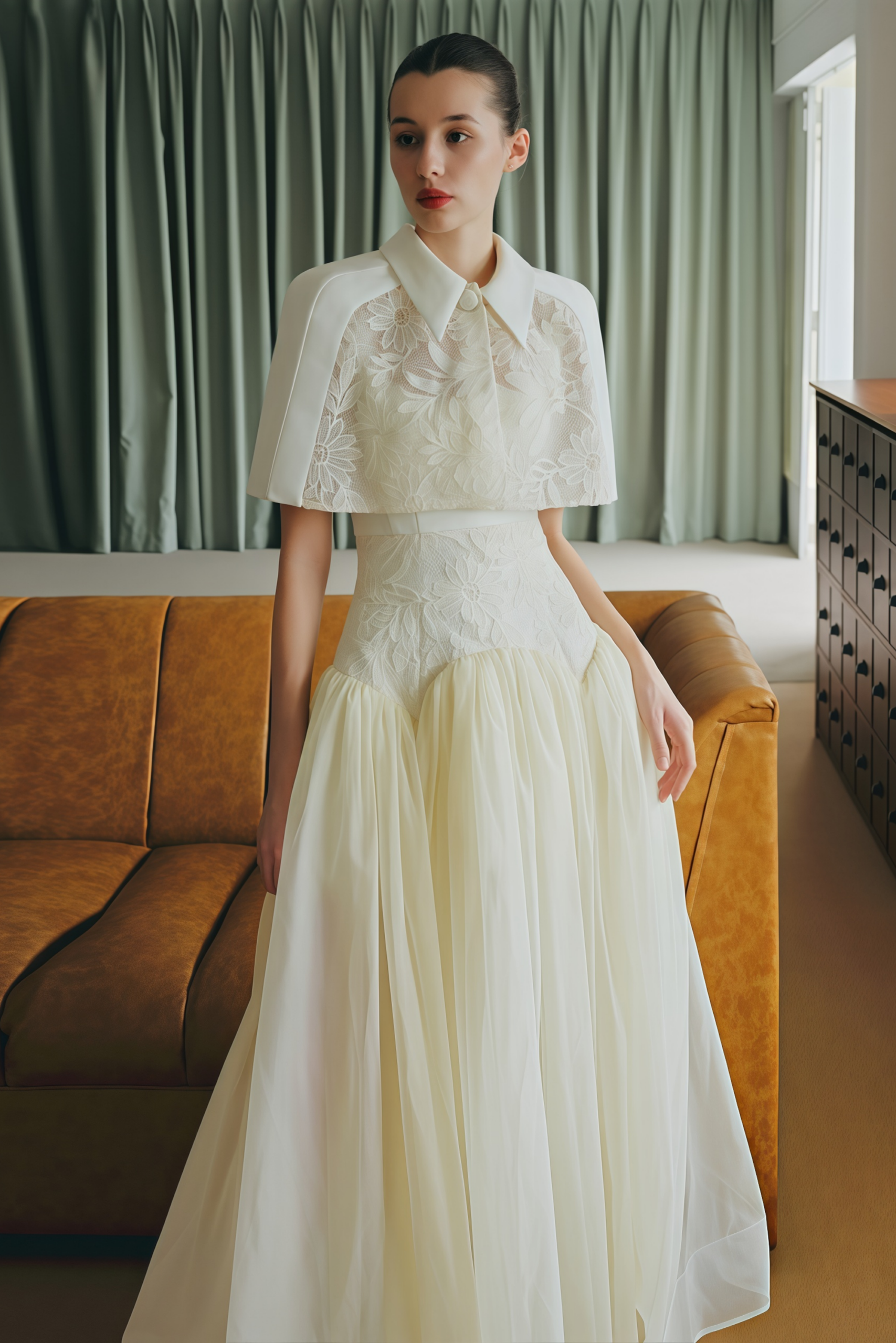 BROOKE WHITE LACE CAPE & DRESS SET