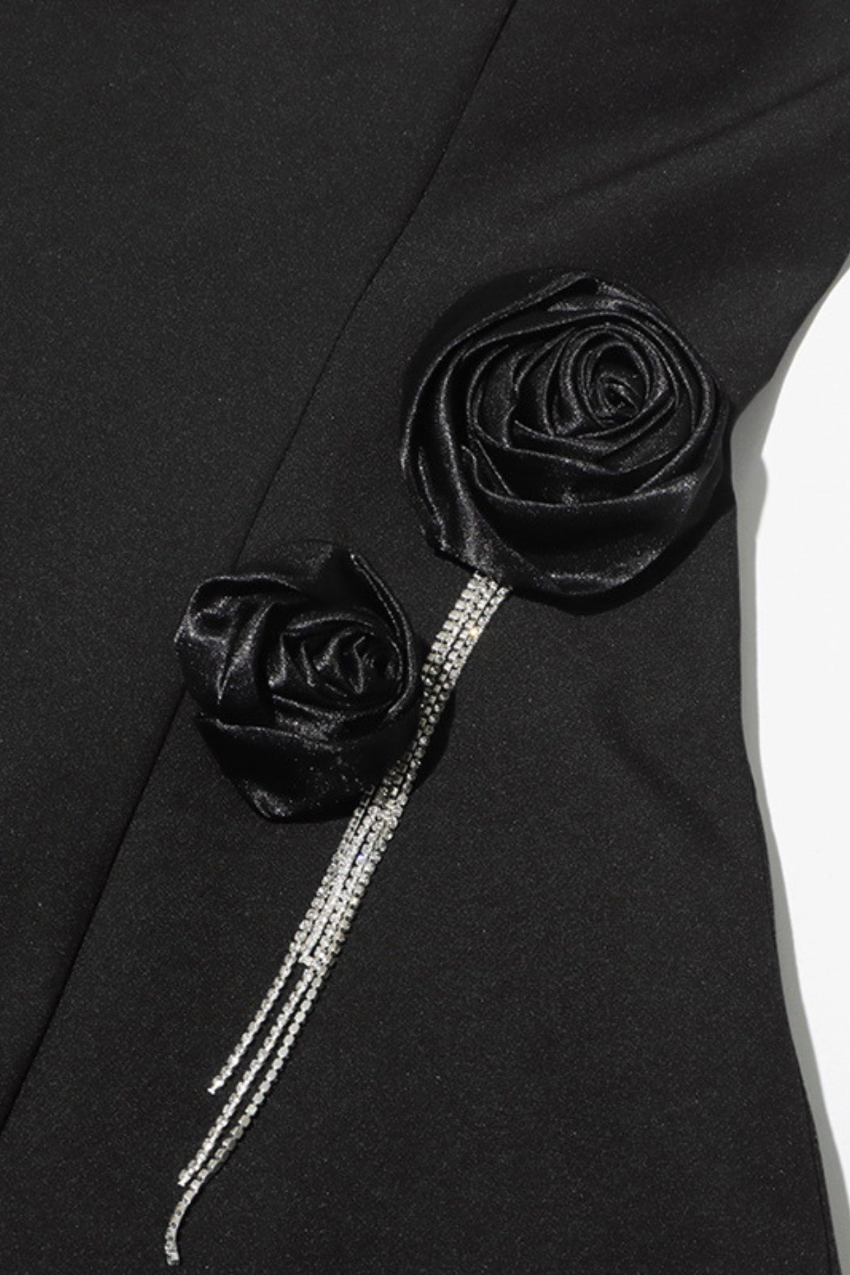 SATIN FLOWER MINI DRESS, BLACK, COCKTAIL