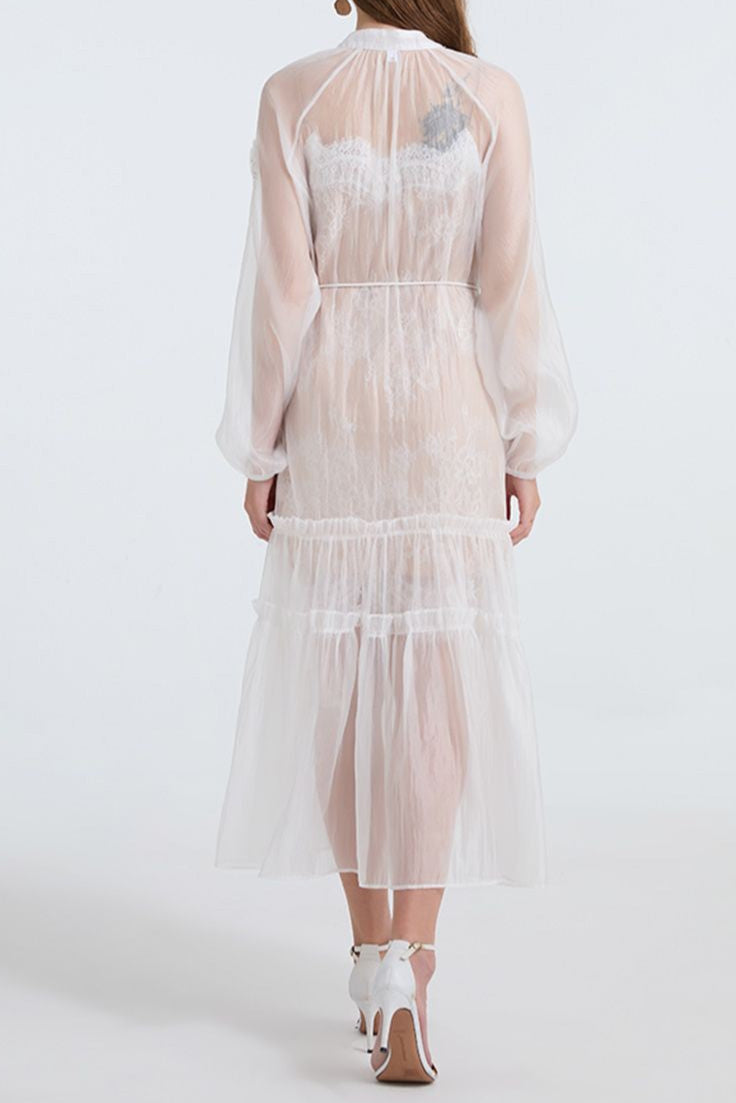 SHEER LACE MAXI DRESS, WHITE WEDDING GUEST