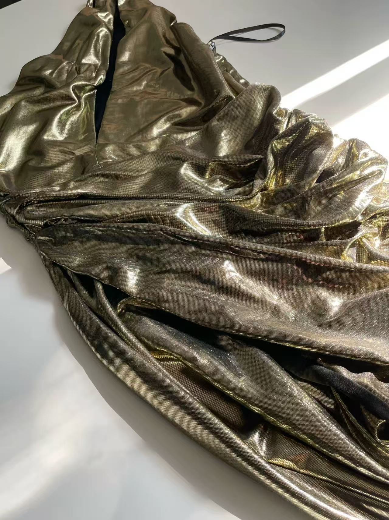 GOLD METALLIC HIGH SLIT MAXI GOWN