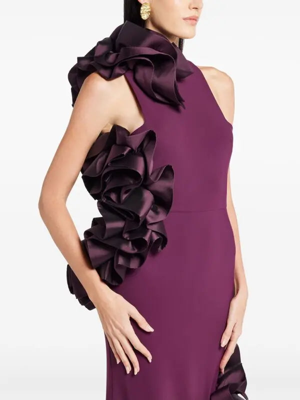 JOANNA RUFFLED BODYCON GOWN CLARET EVENING