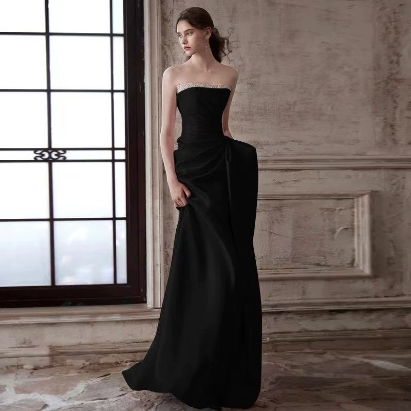 GLITTER MERMAID STRAPLESS BLACK PROM DRESS