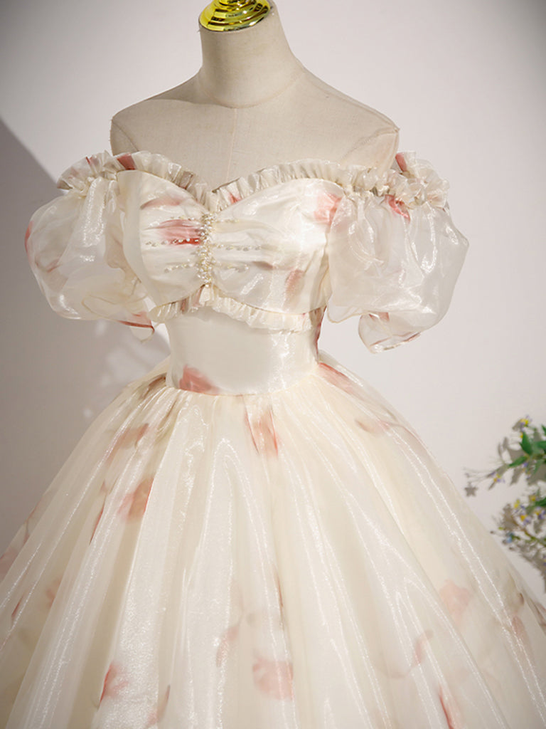 CHAMPAGNE TULLE V-NECK PROM DRESS