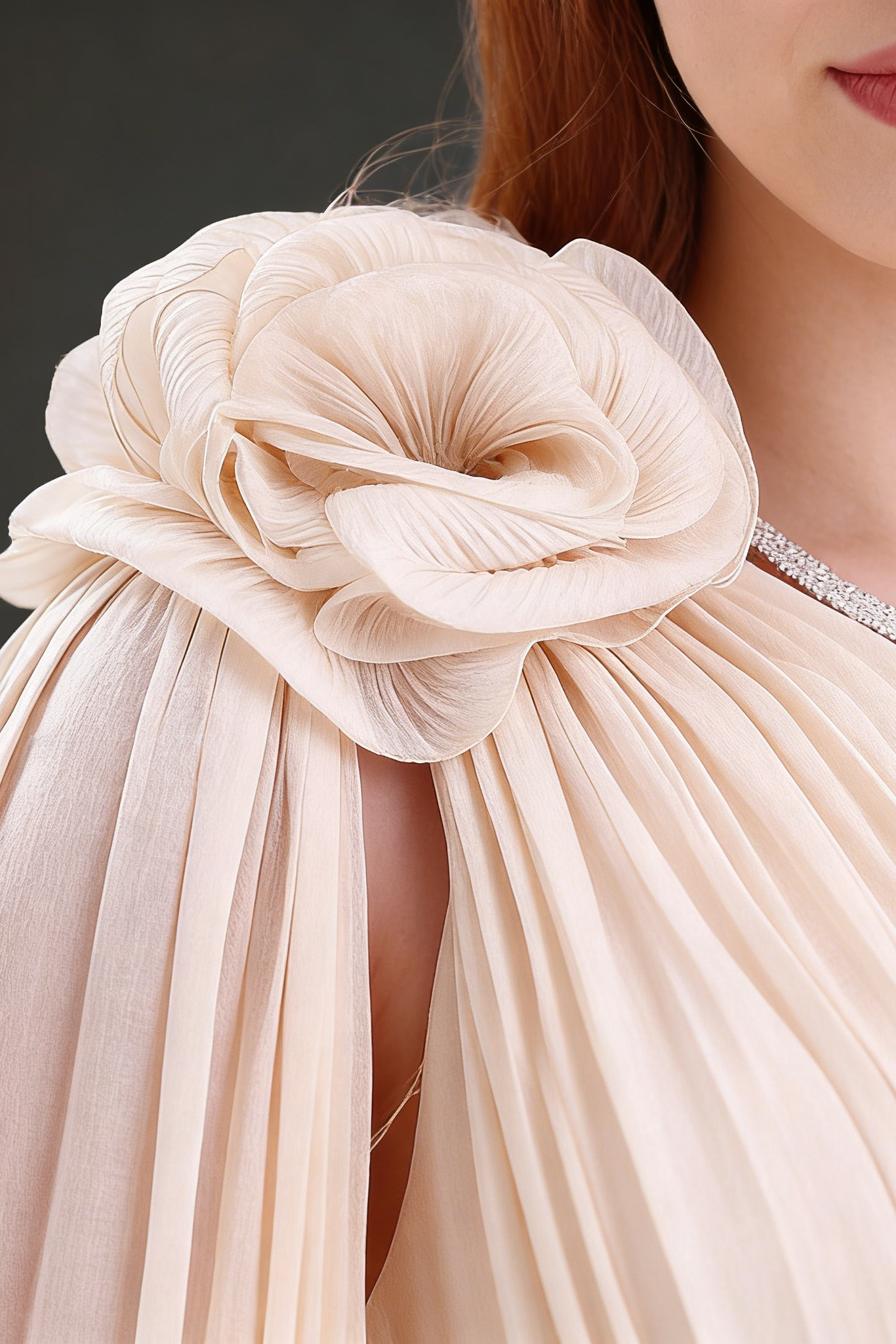 SIMONE ONE SHOULDER 3D FLOWER RUFFLE MAXI DRESS APRICOT