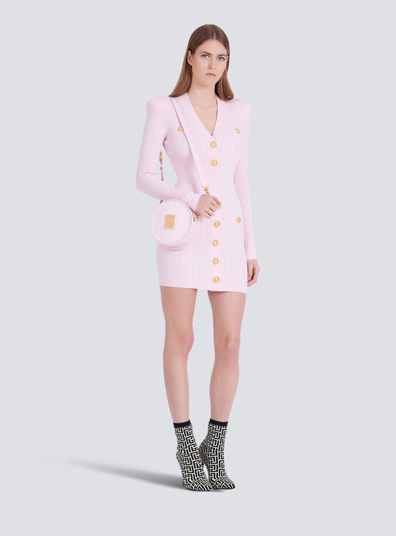 VICKY V-NECK RIBBED MINI DRESS IN PINK