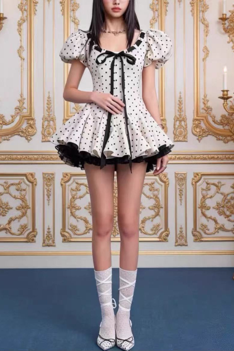 WANIA WHITE POLKA DOT MINI DRESS TIE-FRONT