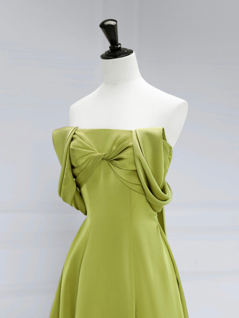 A-LINE OFF-SHOULDER SATIN GREEN COCKTAIL DRESS
