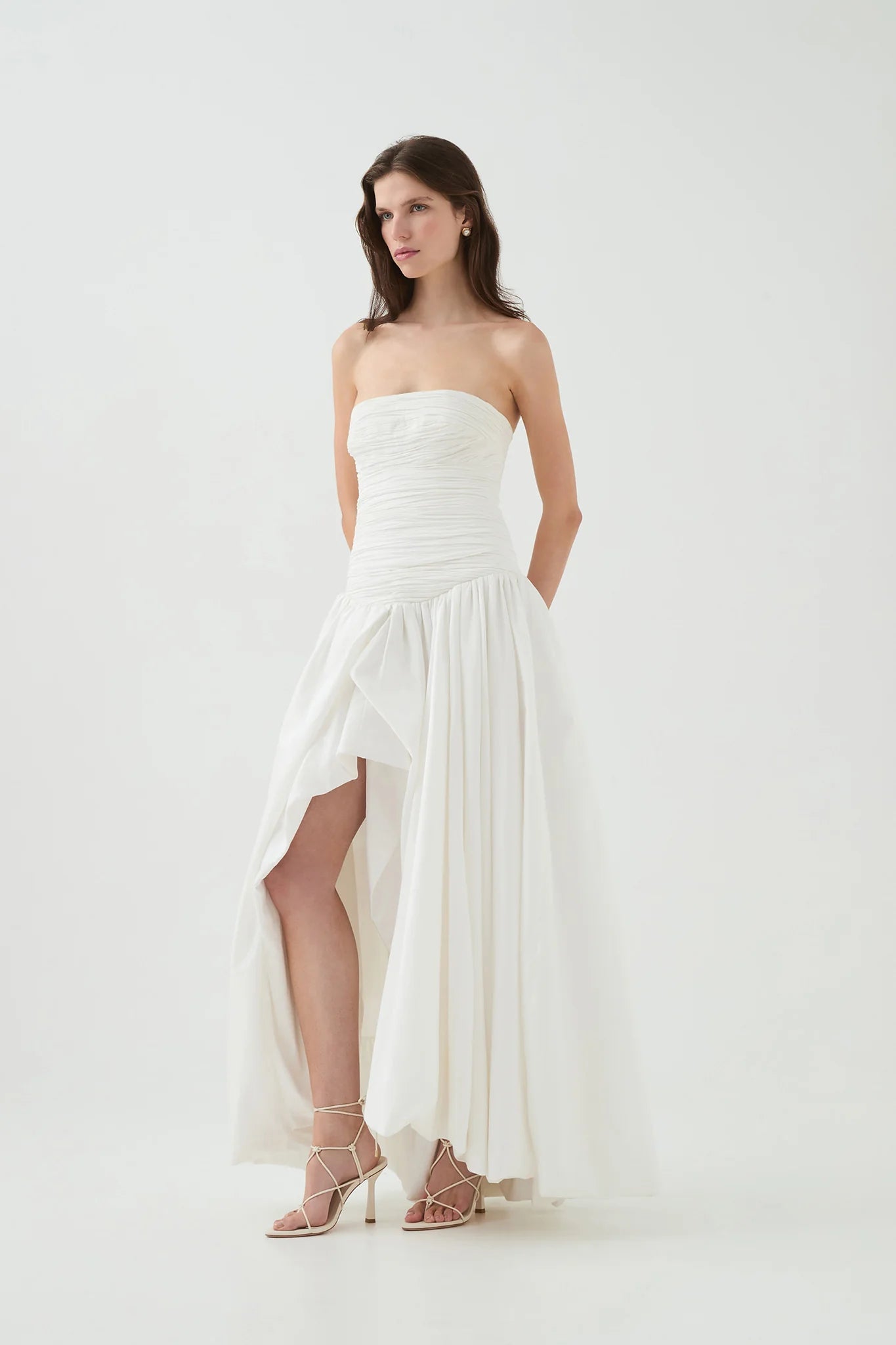 NANCY BUBBLE HEM IVORY MAXI DRESS