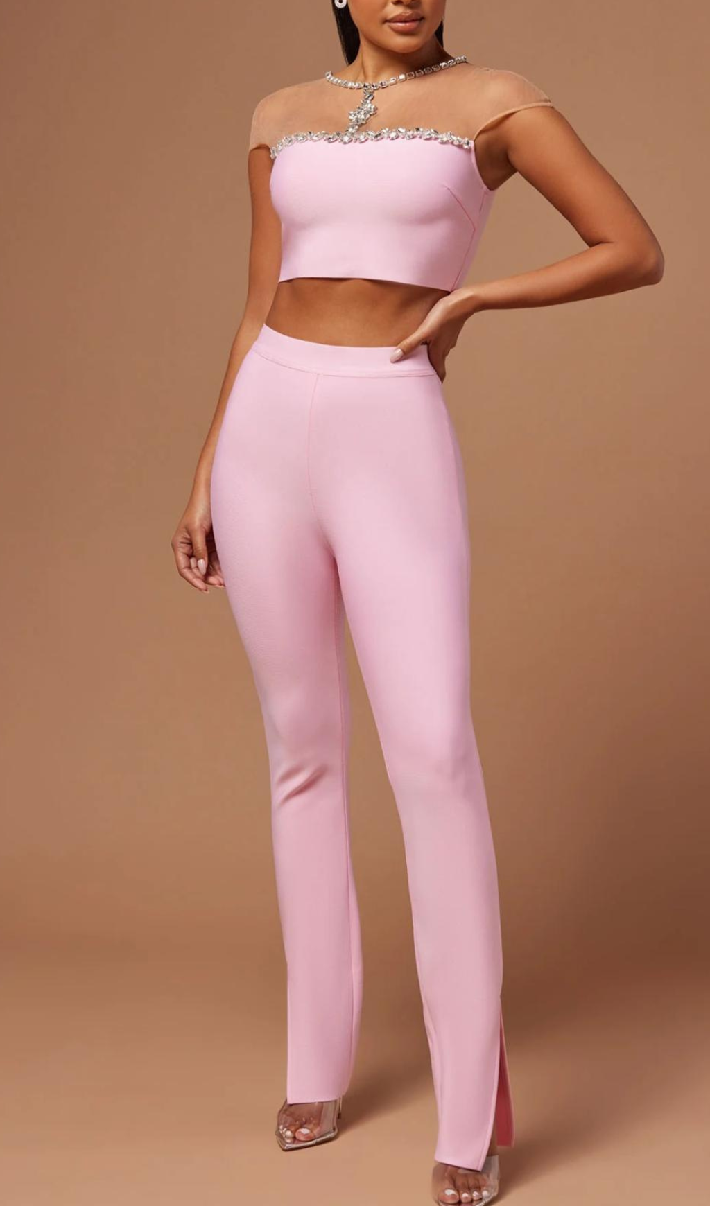 BANDAGE PINK SUIT SET – BODYCON PARTY OUTFIT