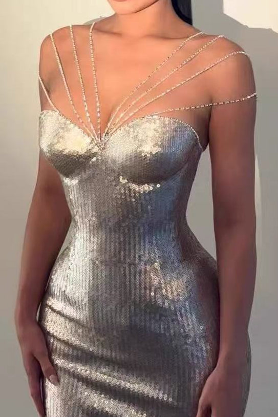 SEQUIN MERMAID STRAP MAXI GOWN FOR PARTIES