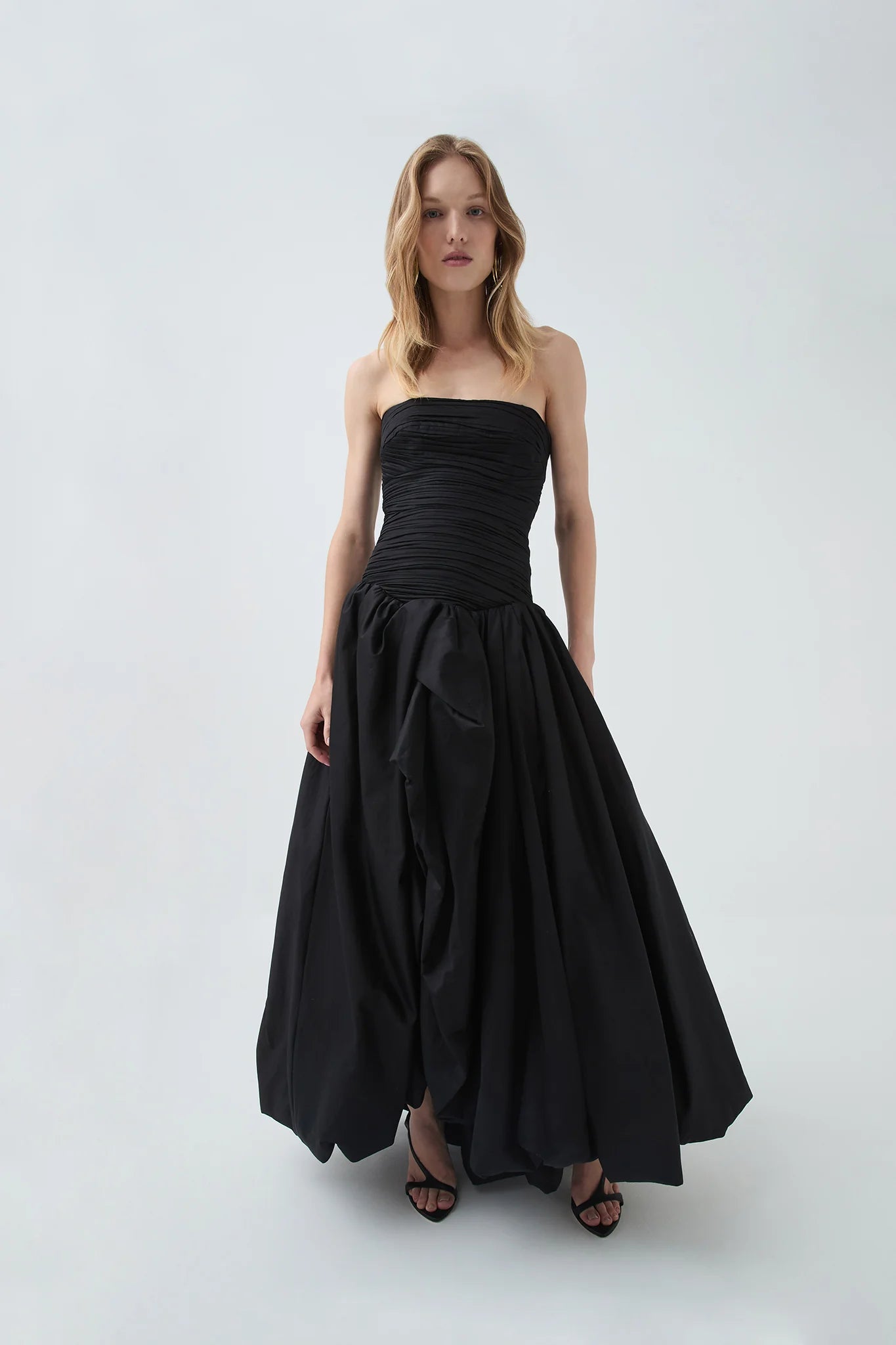NANCY BUBBLE HEM MAXI DRESS BLACK COCKTAIL