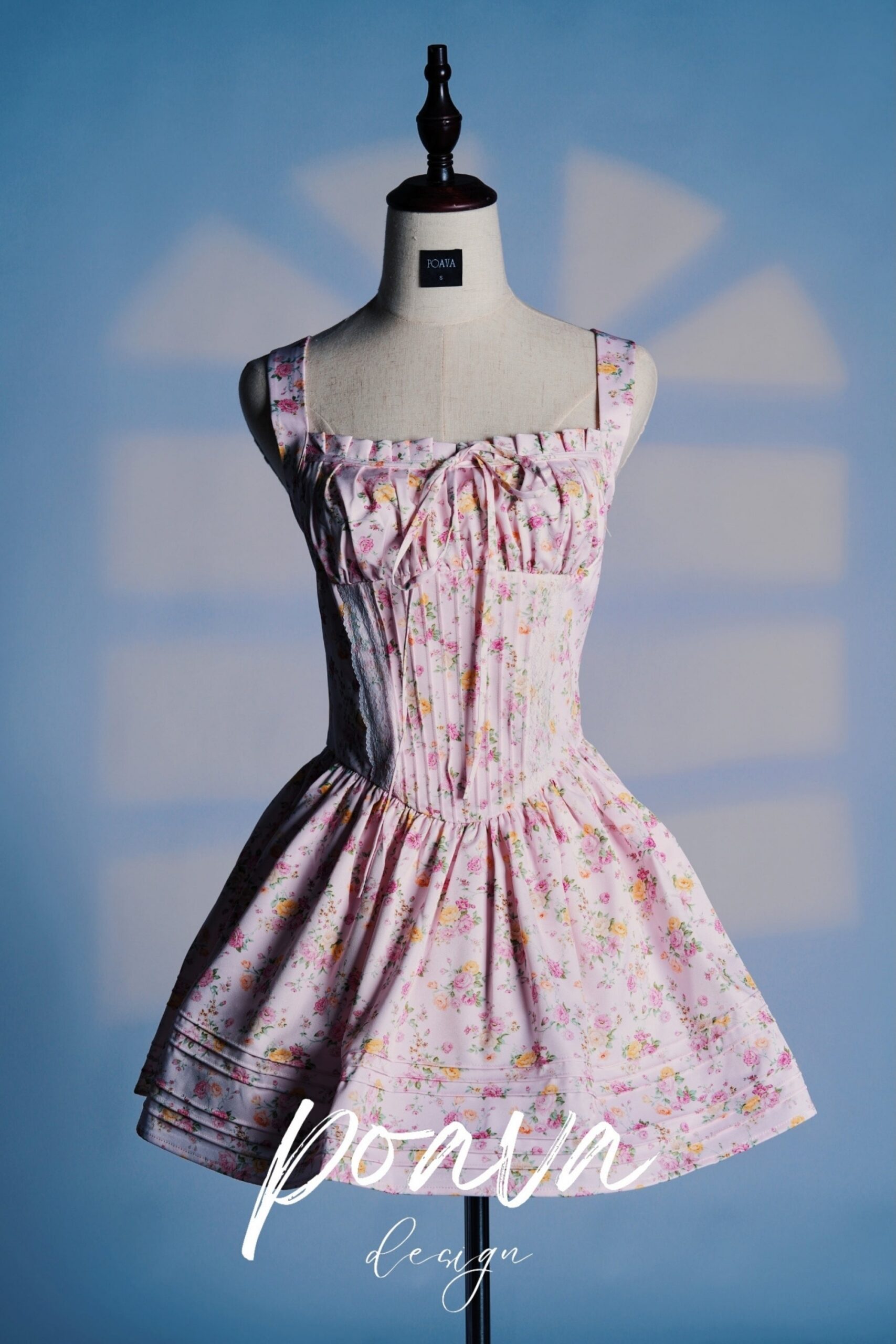 PINK COTTON MINI DRESS FLORAL MEADOW PRINT