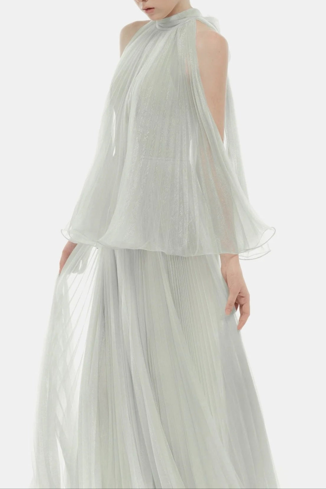 BELINDA MINT PLEATED TULLE SLEEVELESS MAXI DRESS
