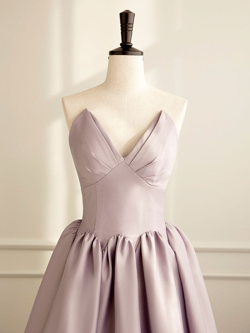 A-LINE SATIN PINK PROM DRESS LONG