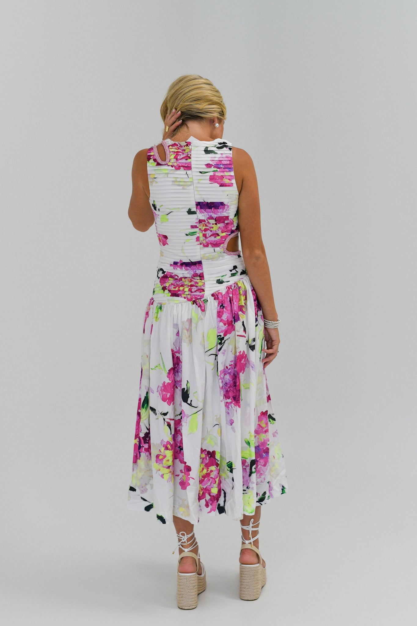 KYLIE DROP WAIST CUT OUT MIDI DRESS PURPLE LIME