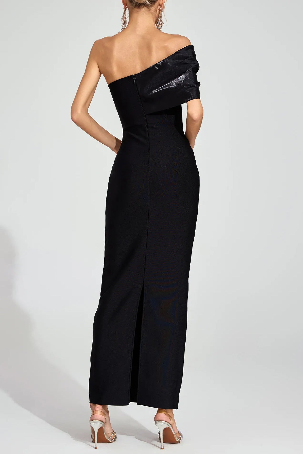 XAVIERA BLACK BANDAGE STRAPLESS MAXI DRESS