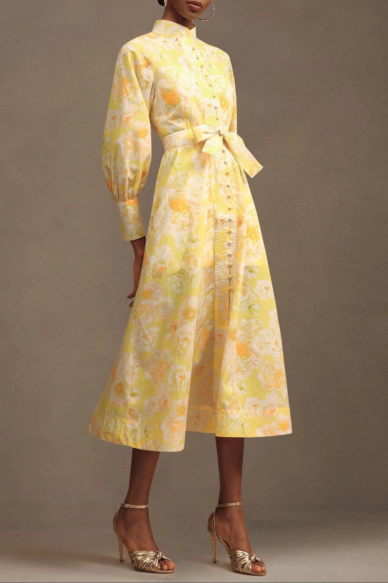 XAVIERA YELLOW FLORAL CHIFFON MAXI DRESS
