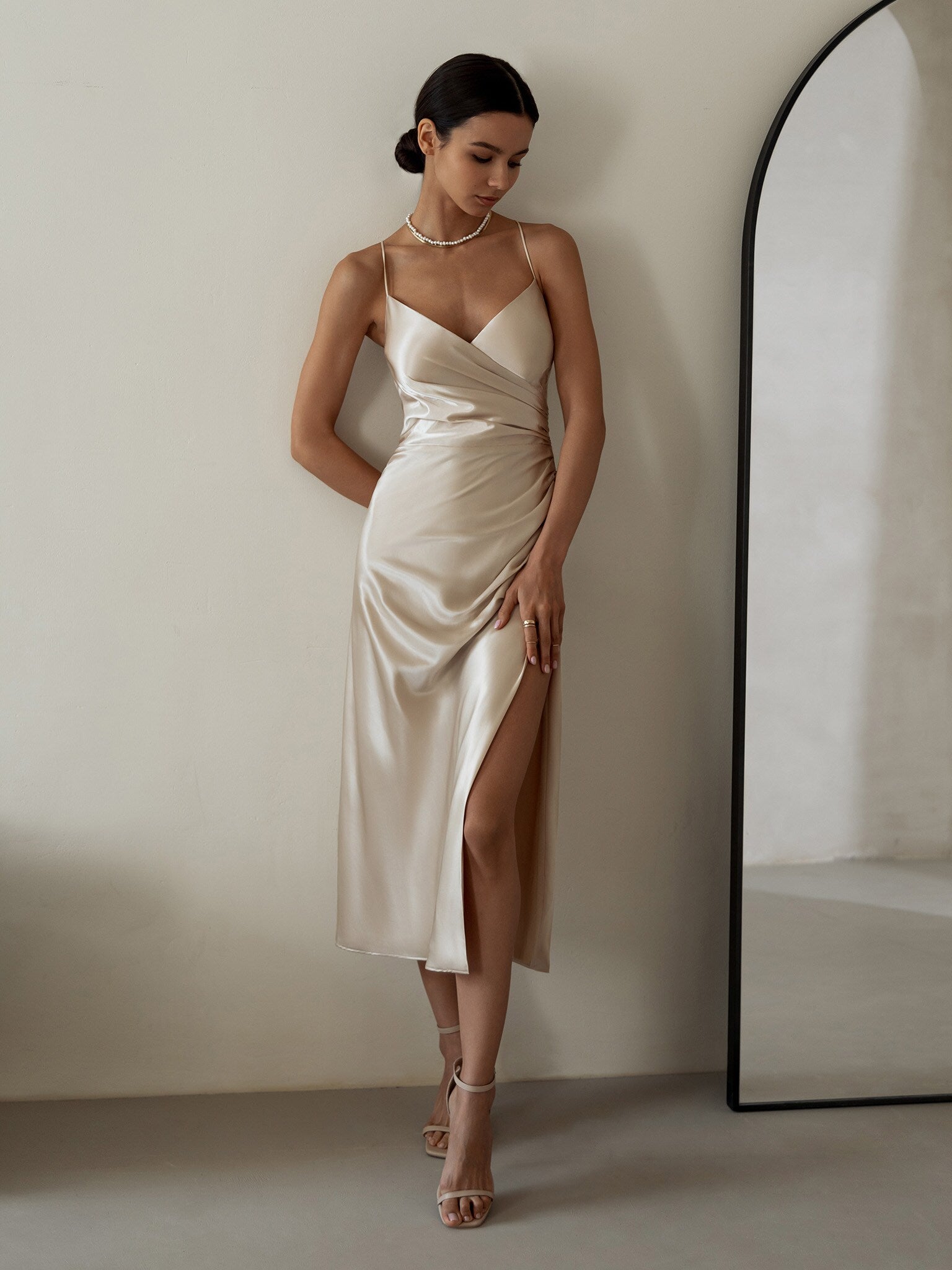 DRAPED WRAP MIDI DRESS FOR EVENING