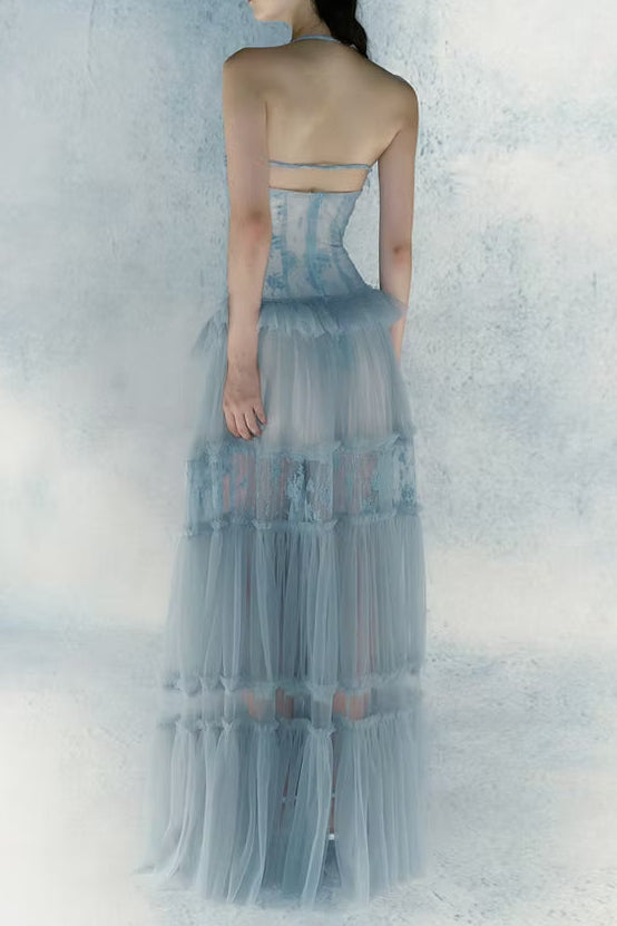 HERMOSA BLUE LACE SPLICING MAXI DRESS