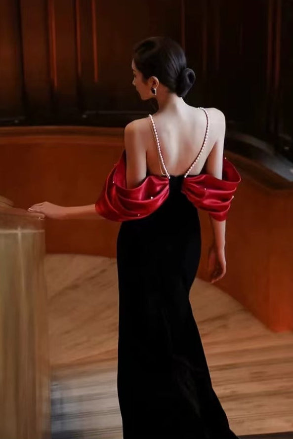 TOVE OFF-SHOULDER VELVET MAXI DRESS RED