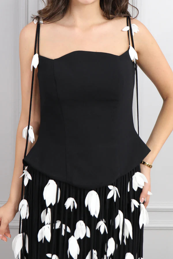 HILARY BLACK FLORAL TASSEL STRAPLESS MINI DRESS