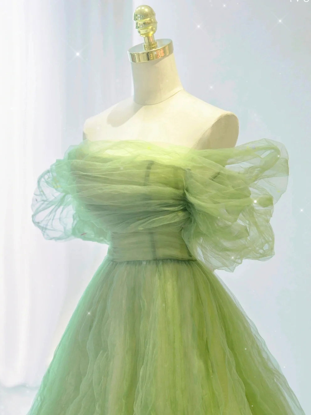 GREEN A-LINE TULLE MAXI FORMAL DRESS