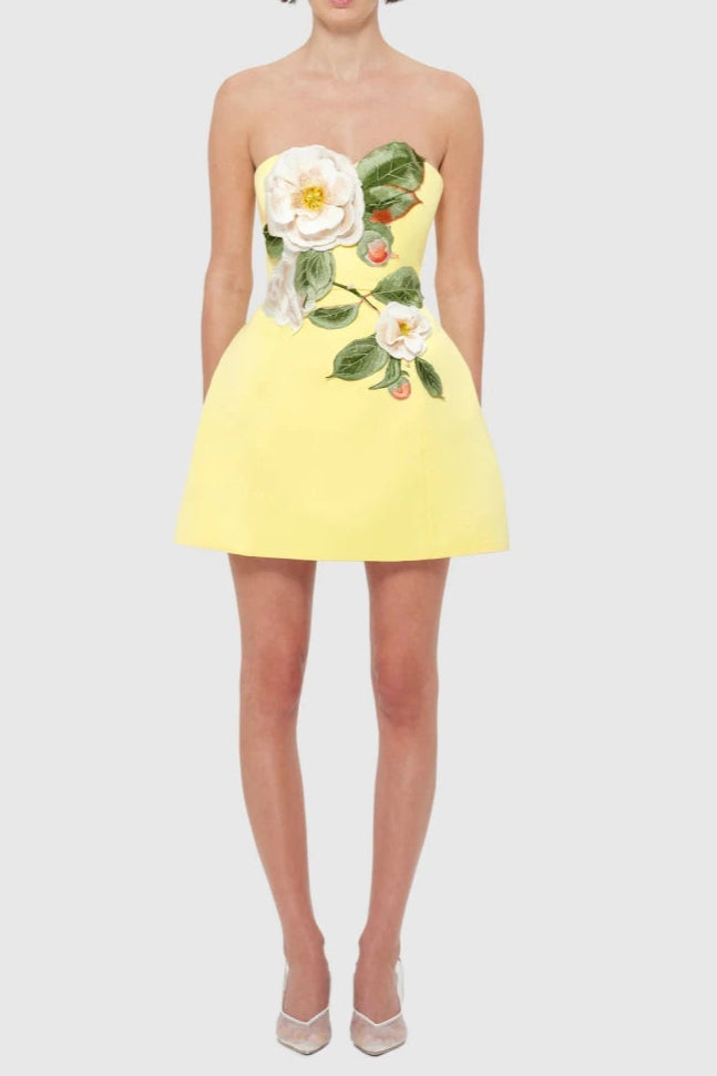 SUZANNE YELLOW FLORAL BUSTIER MINI DRESS