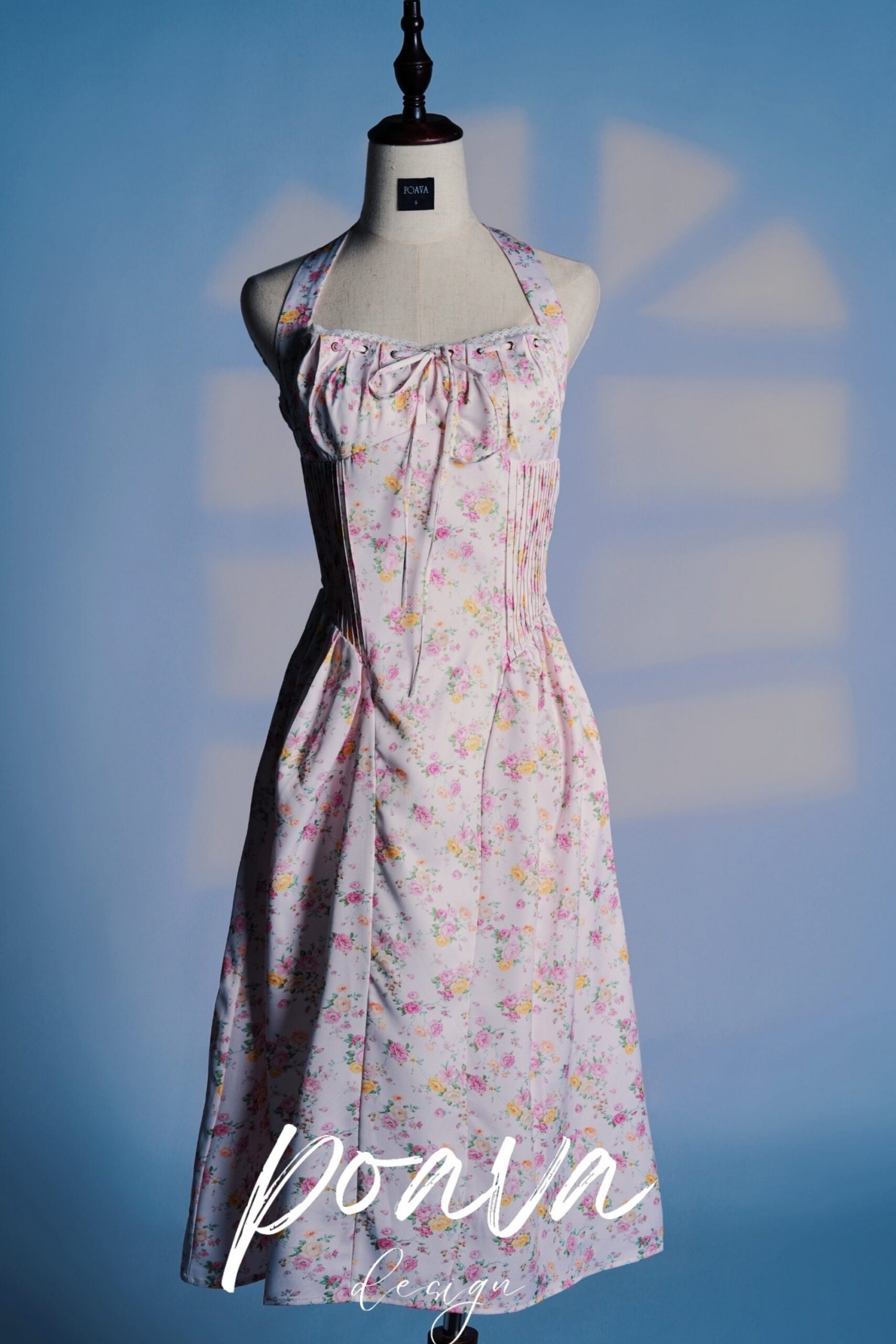 PINK COTTON HALTER MIDI SUNDRESS FOR SUMMER