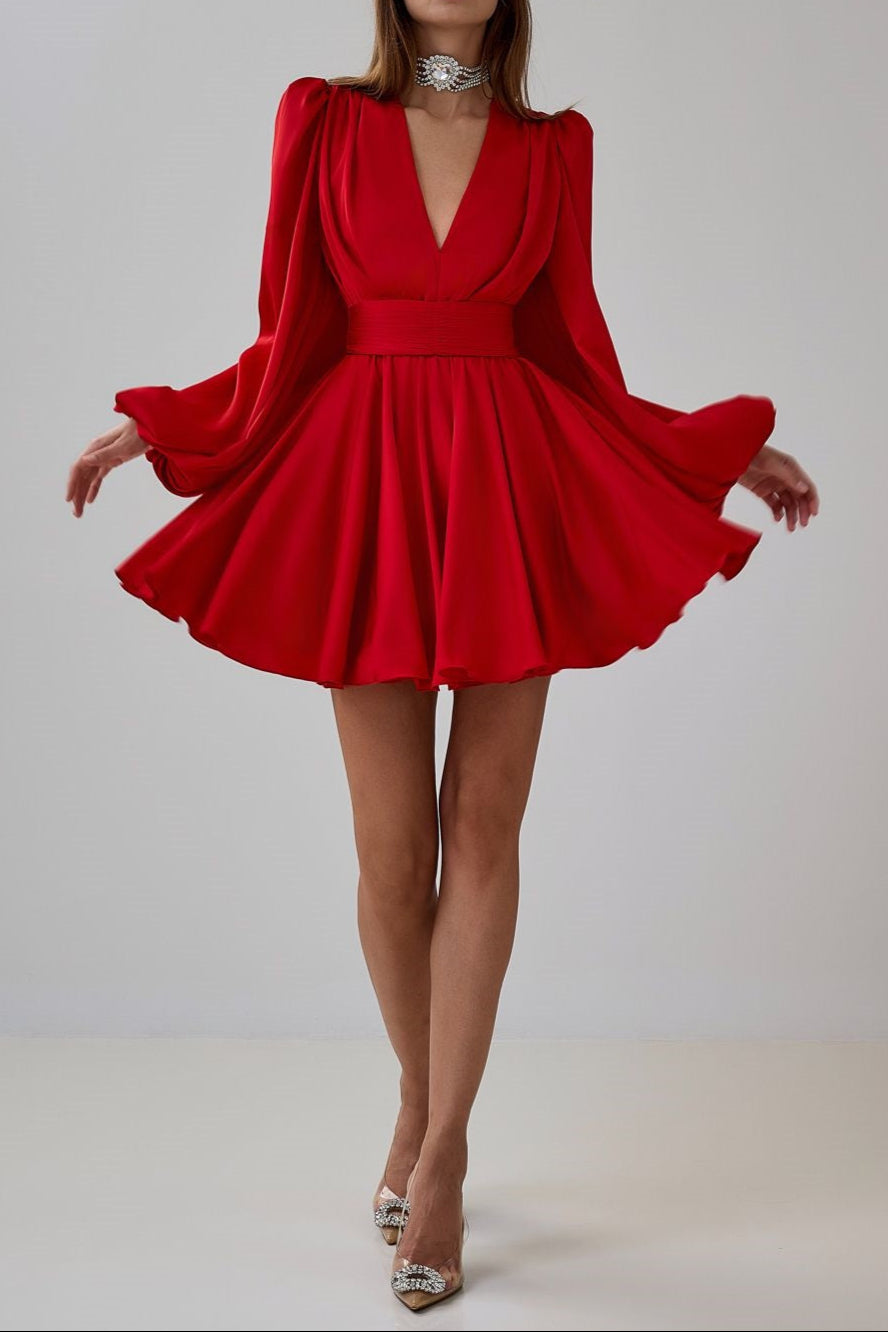 JANICE V-NECK PUFF SLEEVE MINI DRESS