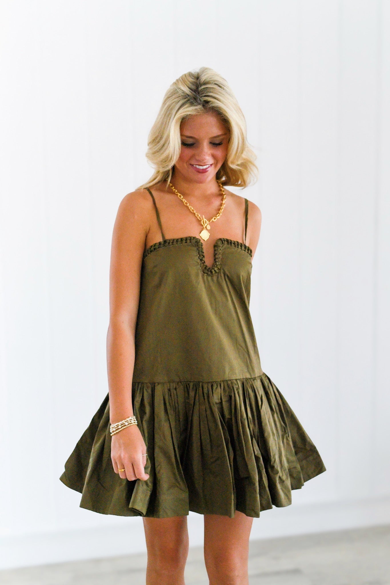 EMMA SWEETHEART OLIVE GREEN MINI DRESS FOR DATE NIGHT