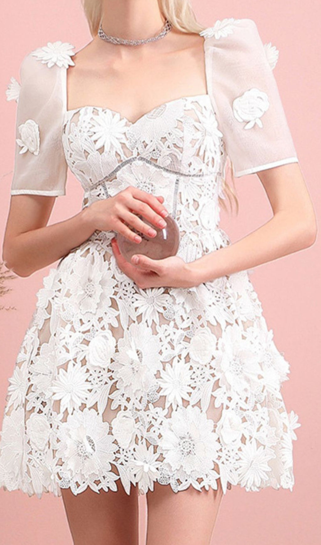 ELEGANT WHITE LACE PANEL MINI DRESS