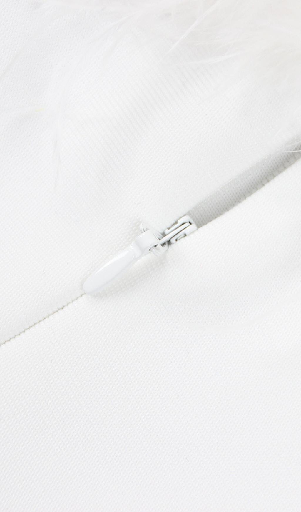 FEATHER BODYCON MAXI DRESS WHITE