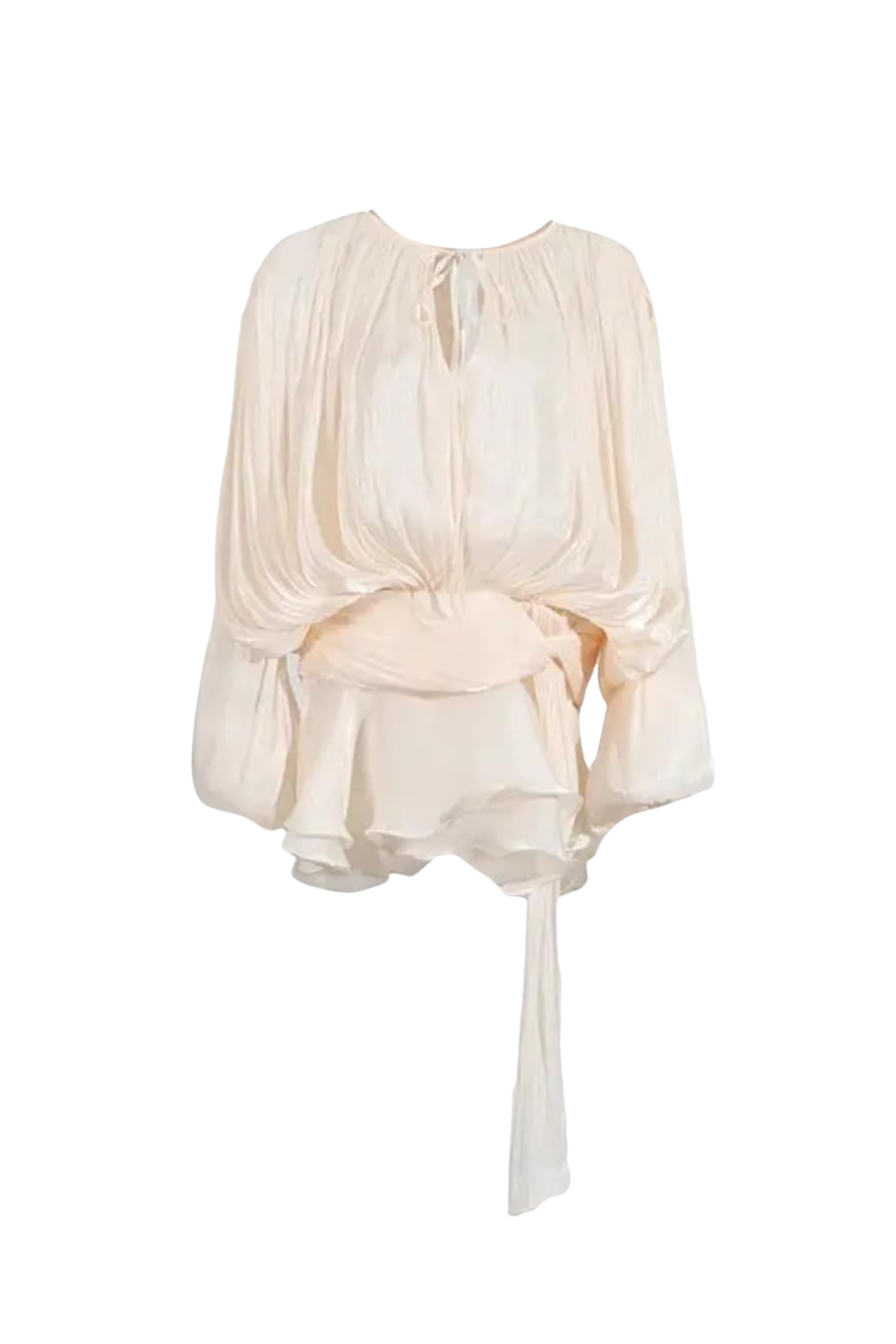 BALLOON SLEEVE RUCHED MINI DRESS IN APRICOT