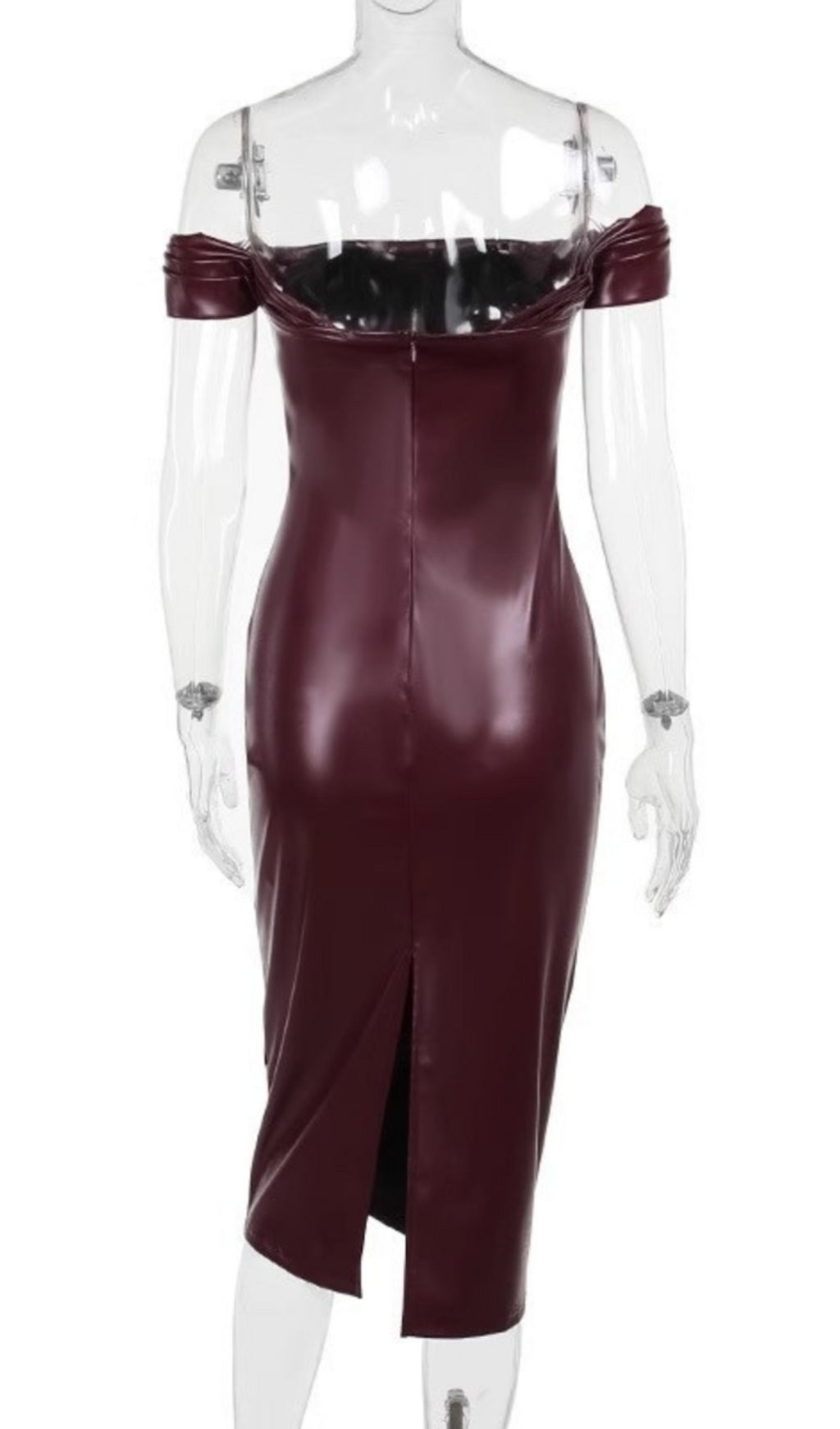 OFF SHOULDER RUCHED LEATHER DRESS FOR PARTY