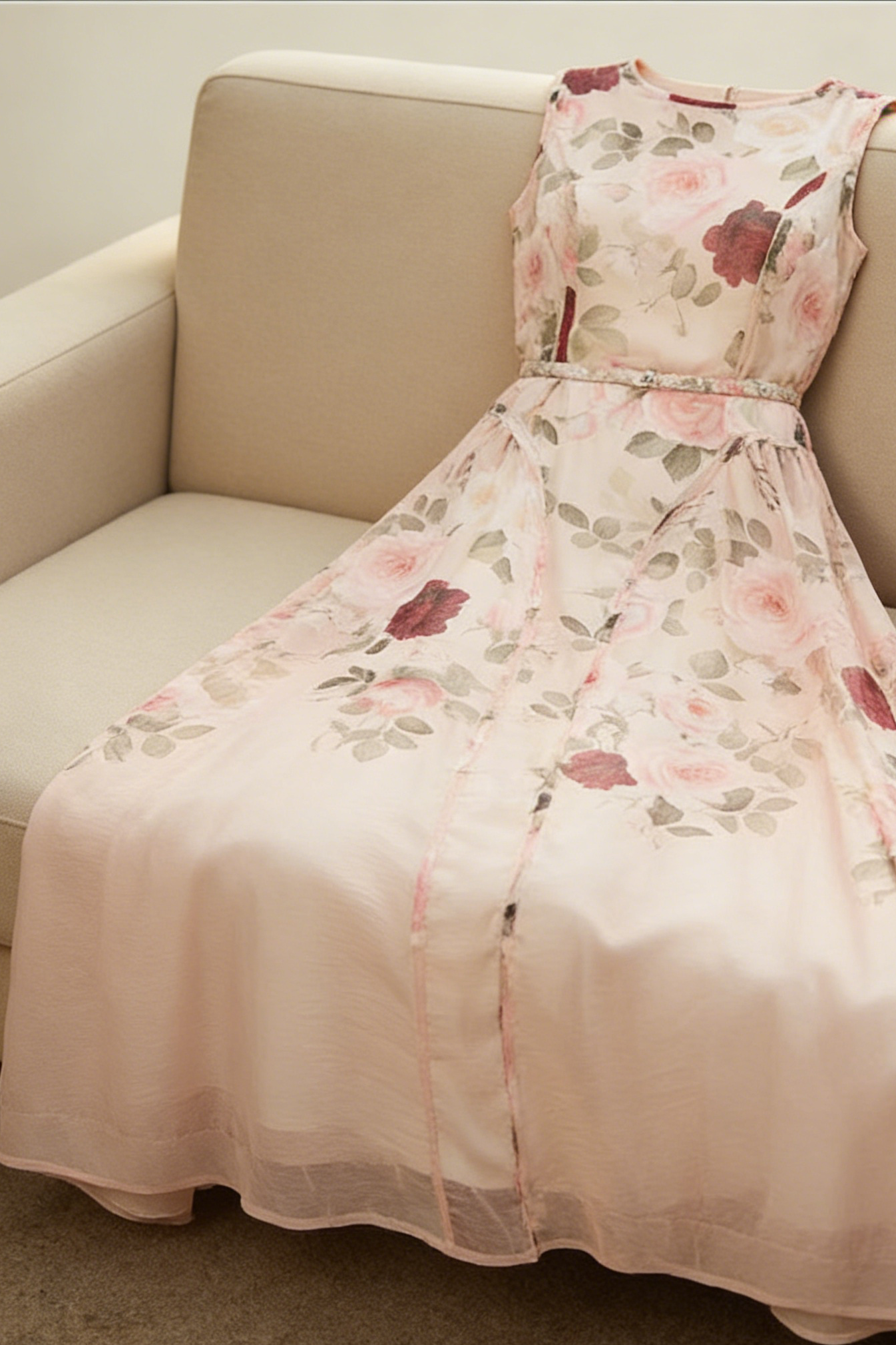 SLEEVELESS ROSE MESH MAXI DRESS, PRINT SUMMER