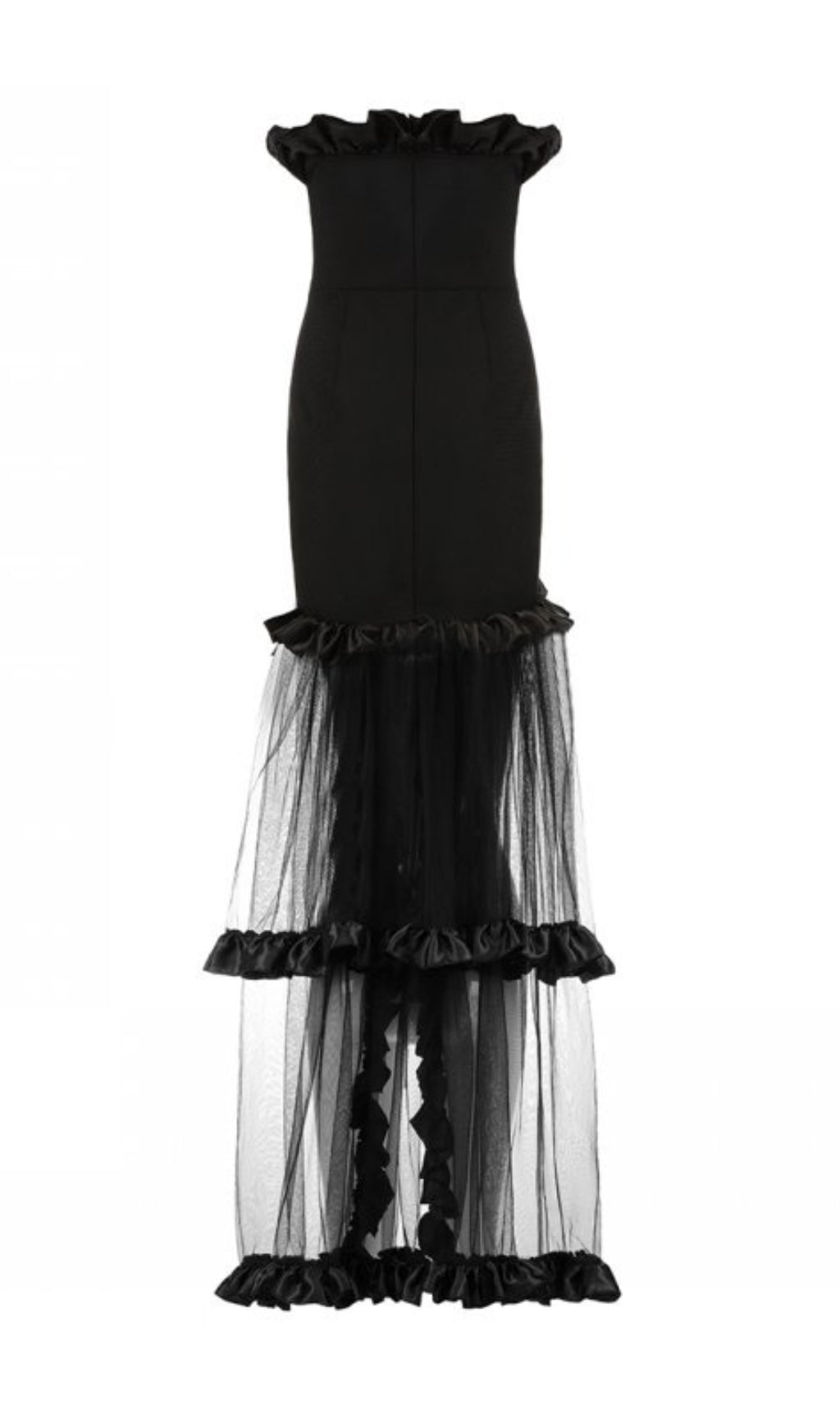 BLACK STRAPLESS TAIL MAXI DRESS, EVENING