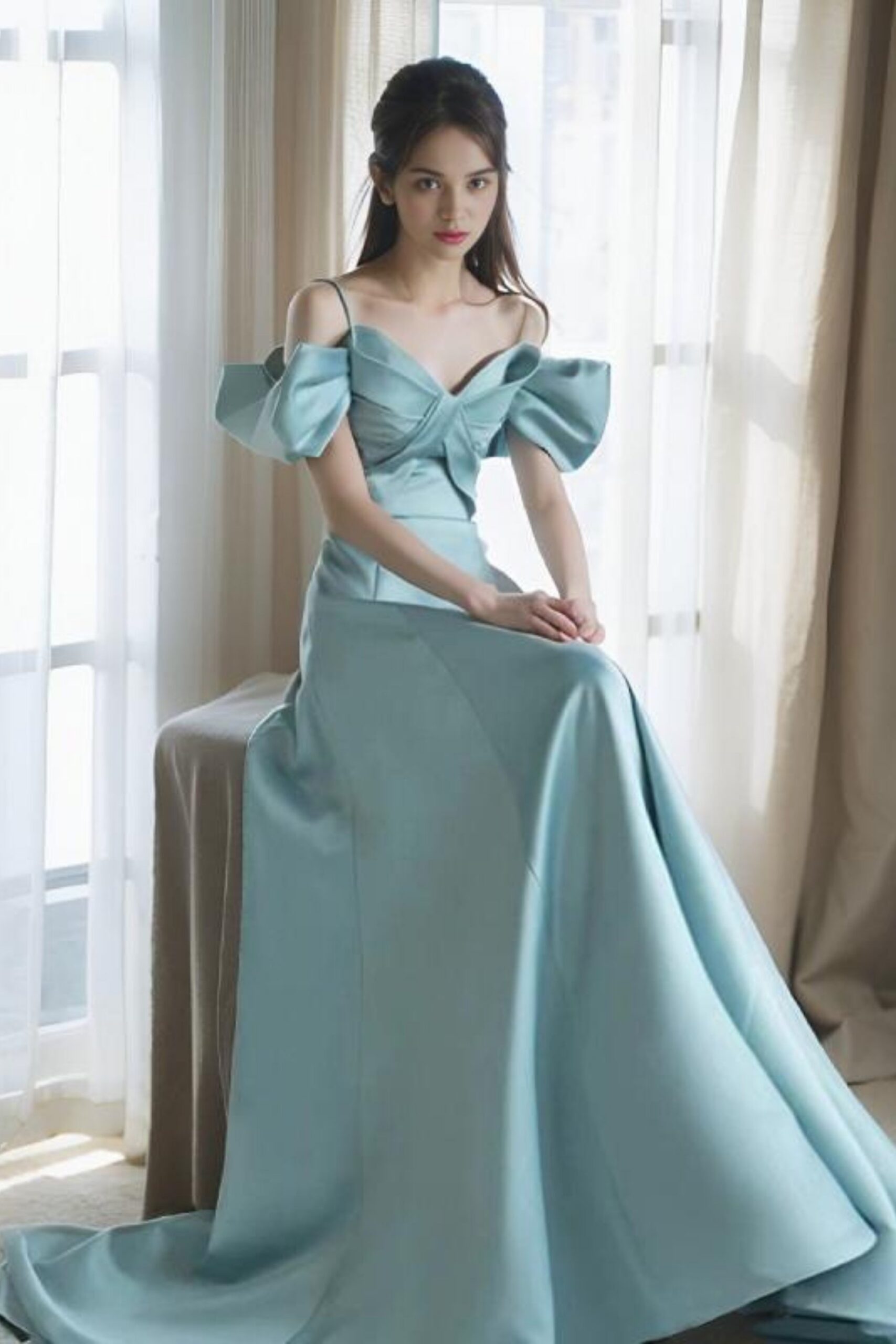 ELEGANT BLUE A-LINE SATIN DRESS FOR FORMAL OCCASIONS