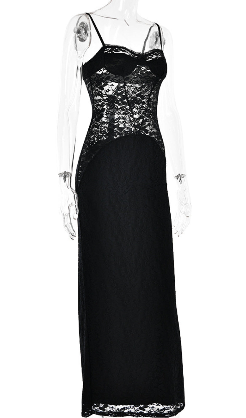 SPAGHETTI LACE MAXI DRESS FOR WEDDING GUEST