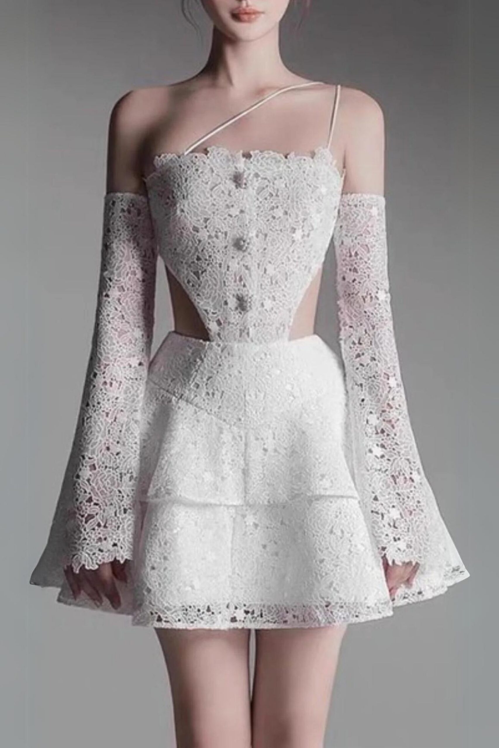 FLARE LACE CUT-OUT MINI DRESS FOR PARTY