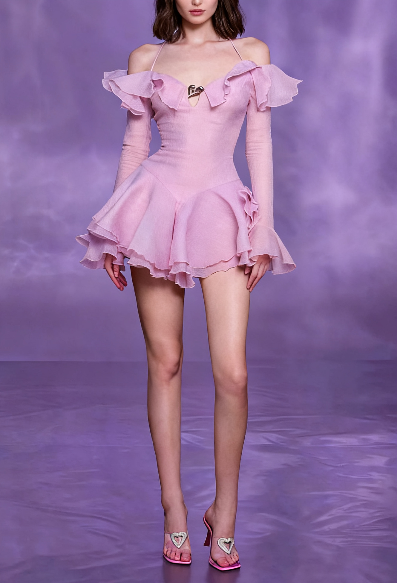 RUFFLED PINK HALTER MINI DRESS FOR PARTY