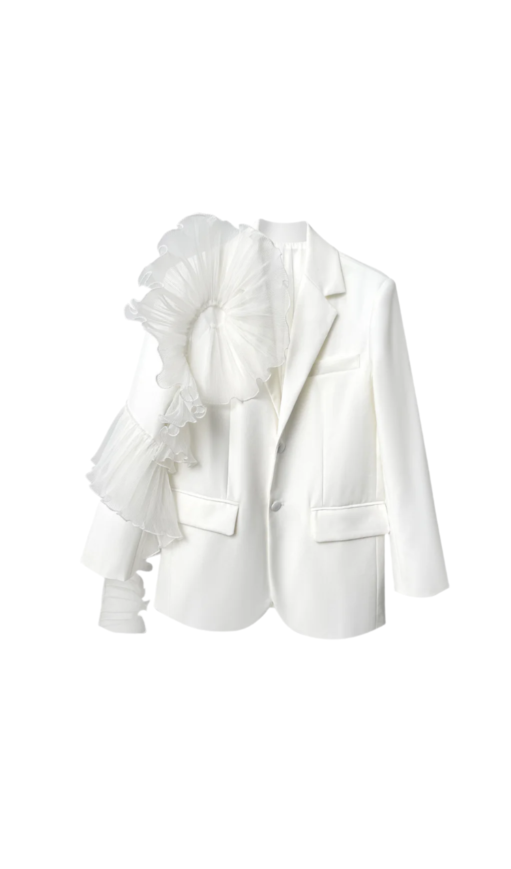 POLLY RUFFLE BLAZER, WHITE LONG SLEEVE OFFICE WEAR