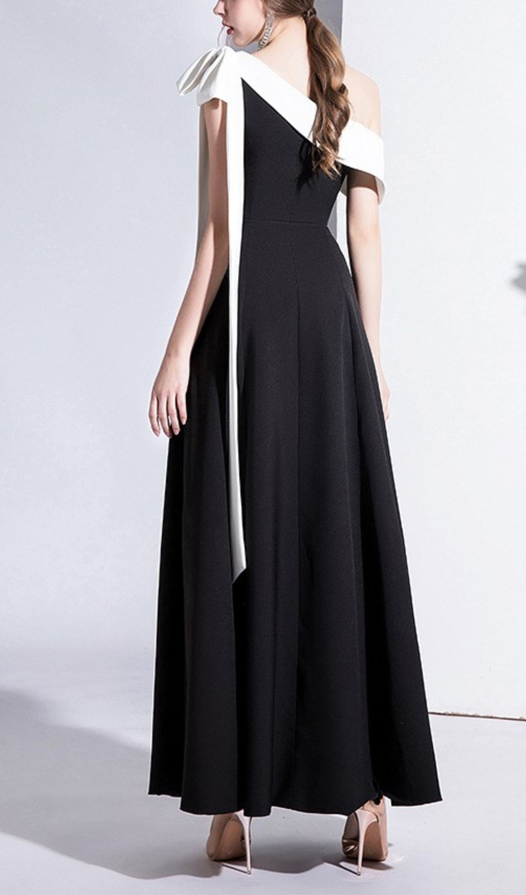 PAGGED BOW MIDI DRESS BLACK WEDDING GUEST