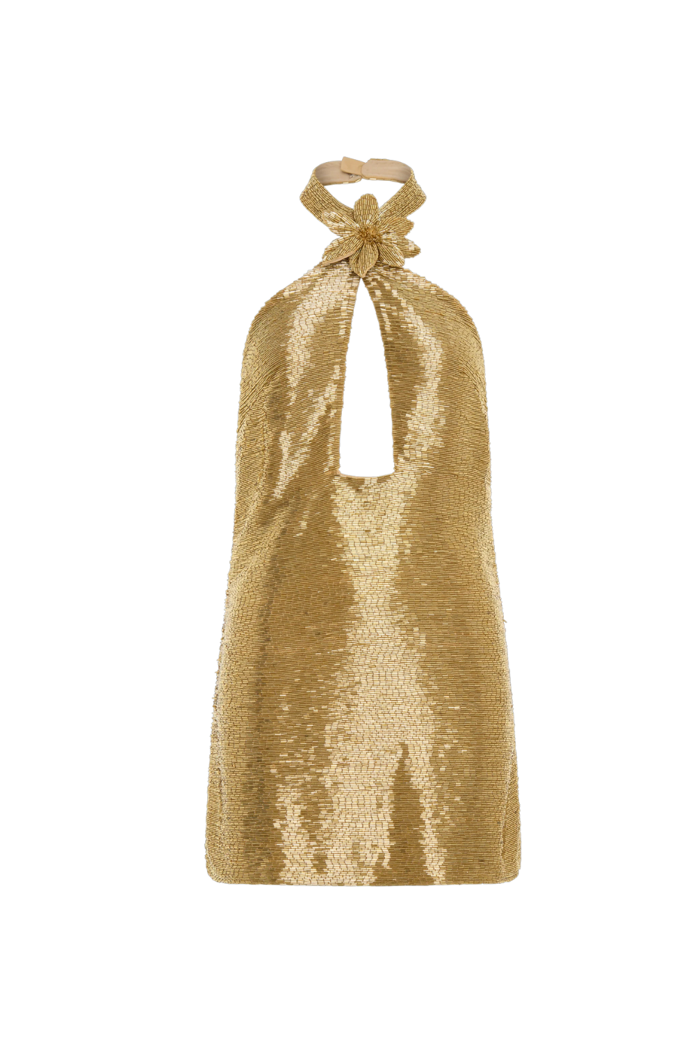 EVELYN BEADED GOLD HALTER MINI DRESS