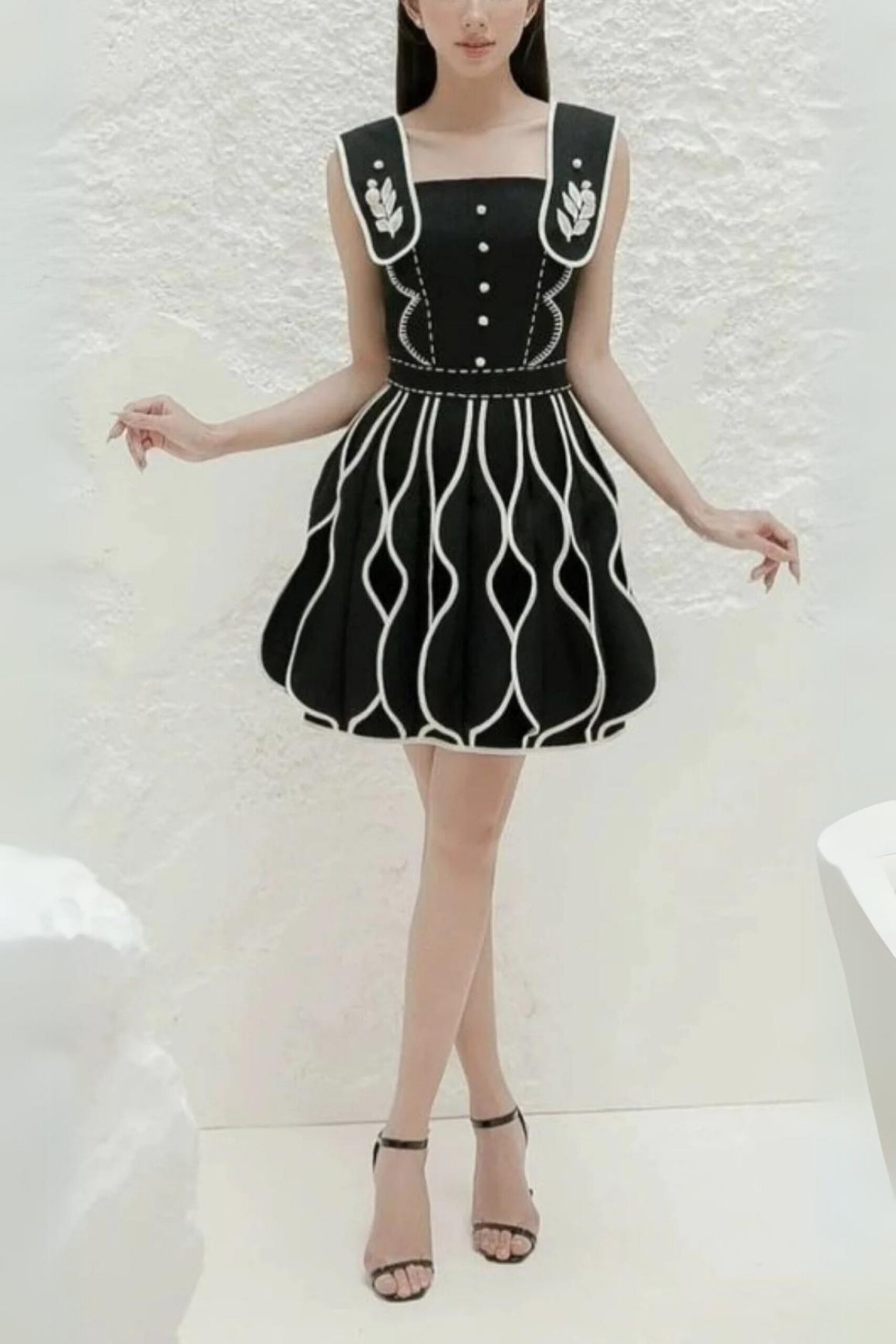 3D FLOWER BUD MINI DRESS BLACK COCKTAIL