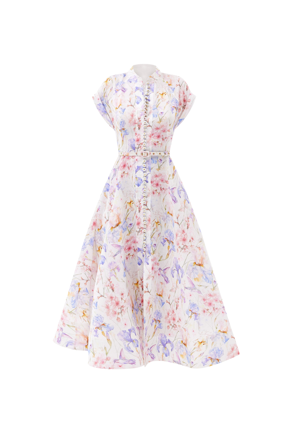 MULTICOLOR FLORAL A-LINE MIDI DRESS
