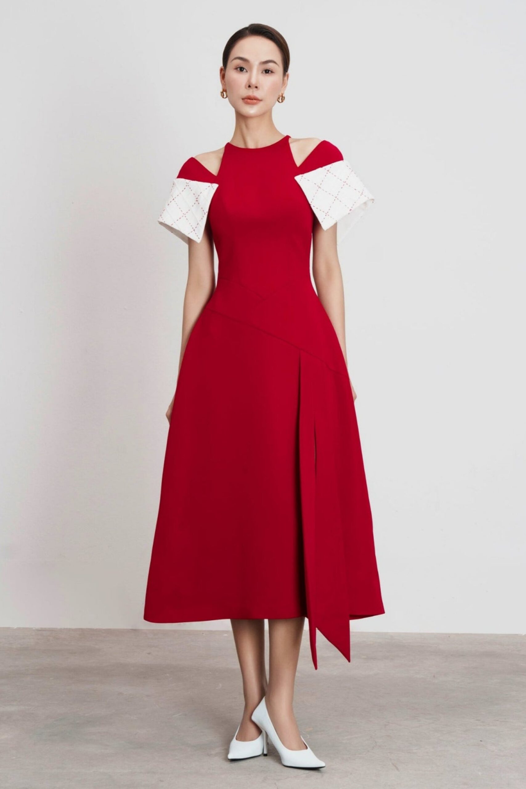 TIFFANY TWO-TONE SLIT MIDI DRESS FOR EVENING