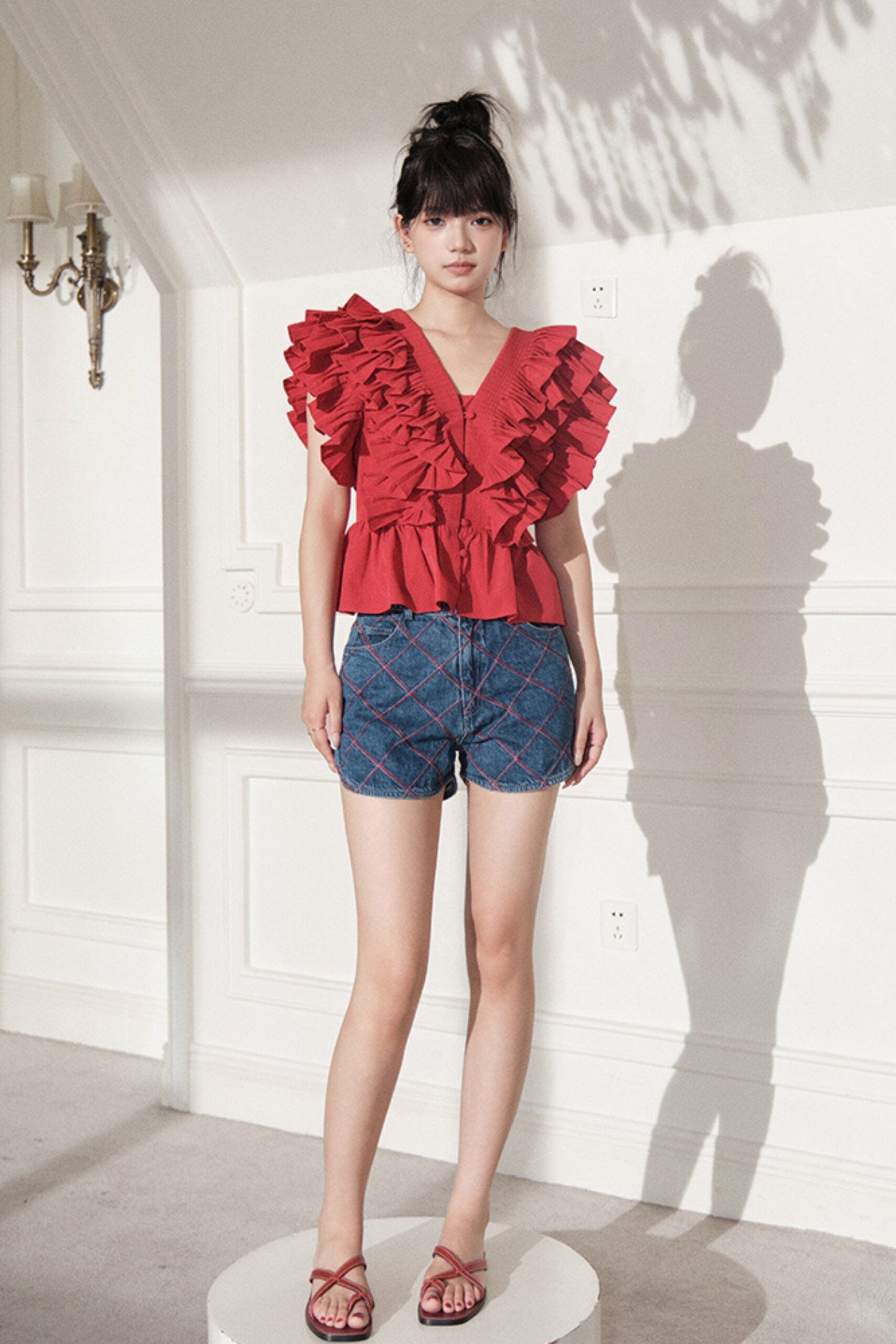 RUFFLE SLEEVELESS TOP RED DATE NIGHT