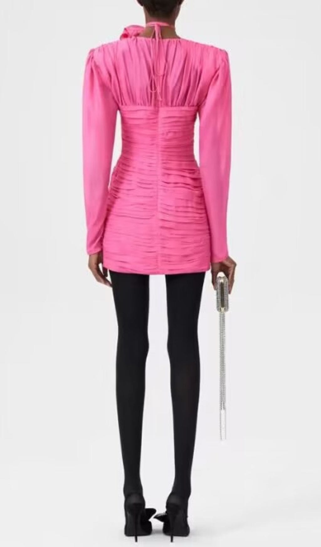 V-NECK PINK RUCHED MINI PARTY DRESS
